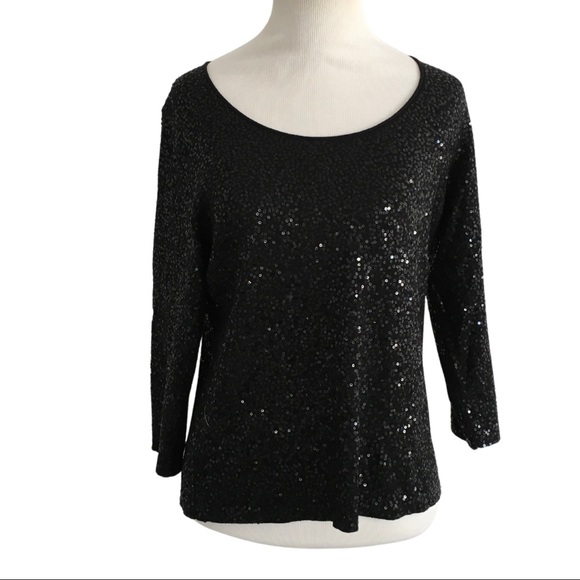 Eileen Fisher Tops - Eileen Fisher black sequin silk shirt, petite M